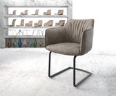 Gestoffeerde-stoel Elda-Flex met armleuning sledemodel rond zwart taupe vintage