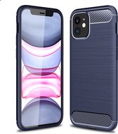 Mobiq - Hybrid Carbon Look iPhone 13 Mini Hoesje TPU - blauw