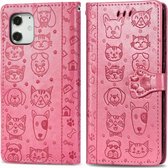 Mobiq Embossed Animal Wallet Hoesje iPhone 12 Mini - Vrolijke hoes met dieren patroon | Book case met sluiting | Vakje voor pasjes pashouder | Apple iPhone 12 Mini 5.4 inch hoes