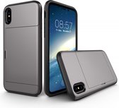 iPhone X/XS Hoesje met Pasjeshouder - Shockproof telefoonhoesje voor 2 pasjes - Mobiq Hybrid Card Case iPhone X/XS grijs - Geschikt voor iPhone X/XS