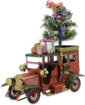 Auto in kerststijl - Christmas car - Tinnen beeldje - handgemaakt - 18 cm hoog