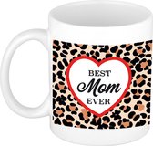 Best mom ever mok luipaardprint met hart - 300 ml - Moeder cadeau mok / beker - Moederdag / verjaardag - Dierenprint mokken