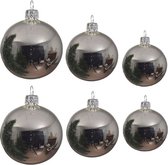Compleet glazen kerstballen pakket zilver glans 16x stuks - 6x 6 cm - 6x 8 cm - 4x 10 cm