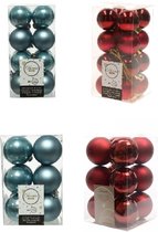 Kerstversiering kunststof kerstballen kleuren mix ijsblauw/donkerrood 4 en 6 cm pakket van 80x stuks