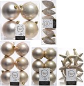 Kerstversiering kunststof kerstballen/hangers parel/champagne 6-8-10 cm pakket van 68x stuks - Kerstboomversiering