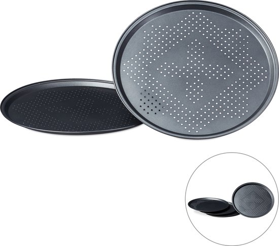 pizza bakplaat - set van 2 - met gaatjes - rond - Ø 29 cm - pizzaplaat - antiaanbaklaag
