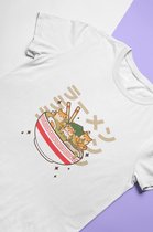 Shiba Inu Ramen Noodles T-Shirt | Japanese Kawaii Food | Anime Merchandise | Unisex Maat M Wit