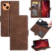 iPhone 13 Mini Hoesje - MobyDefend Luxe Wallet Book Case (Sluiting Zijkant) - Bruin - GSM Hoesje - Telefoonhoesje Geschikt Voor: Apple iPhone 13 Mini