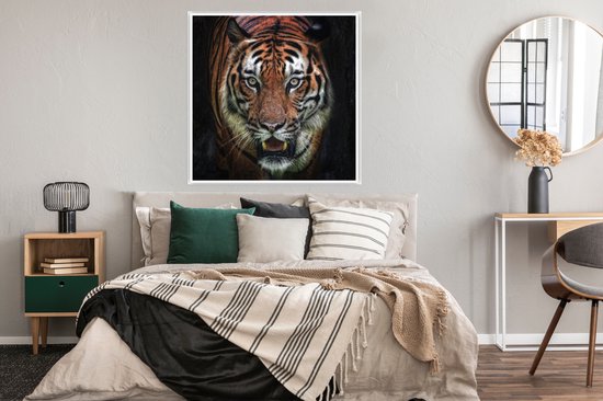 Poster Tigre de Sumatra grognant papier 100x100 cm - Tirage photo sur Poster (décoration murale salon / chambre) / Poster Animaux sauvages
