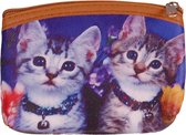 Kleine portemonnee met 2 kittens met bandje met belletje - 11x9cm