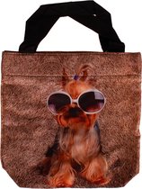 Schoudertasje/Handtasje met Yorkshire Terrier met zonnebril - 21x21cm