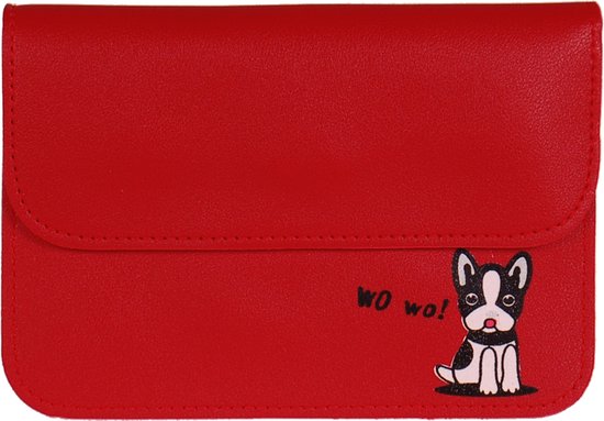 Schoudertasje rood met hondje Wo Wo - 12,5x18cm