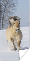 Poster Rennend fjord paard in de sneeuw - 60x120 cm