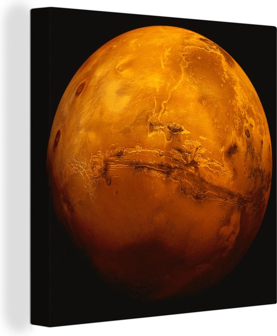 Canvas Schilderij De rode planeet Mars in een donkere hemel - 90x90 cm - Wanddecoratie