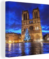 Canvas Schilderij Mooie blauwe lucht boven de Notre Dame in Parijs - 20x20 cm - Wanddecoratie
