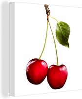 Canvas Schilderij Kersen - Fruit - Wit - 50x50 cm - Wanddecoratie