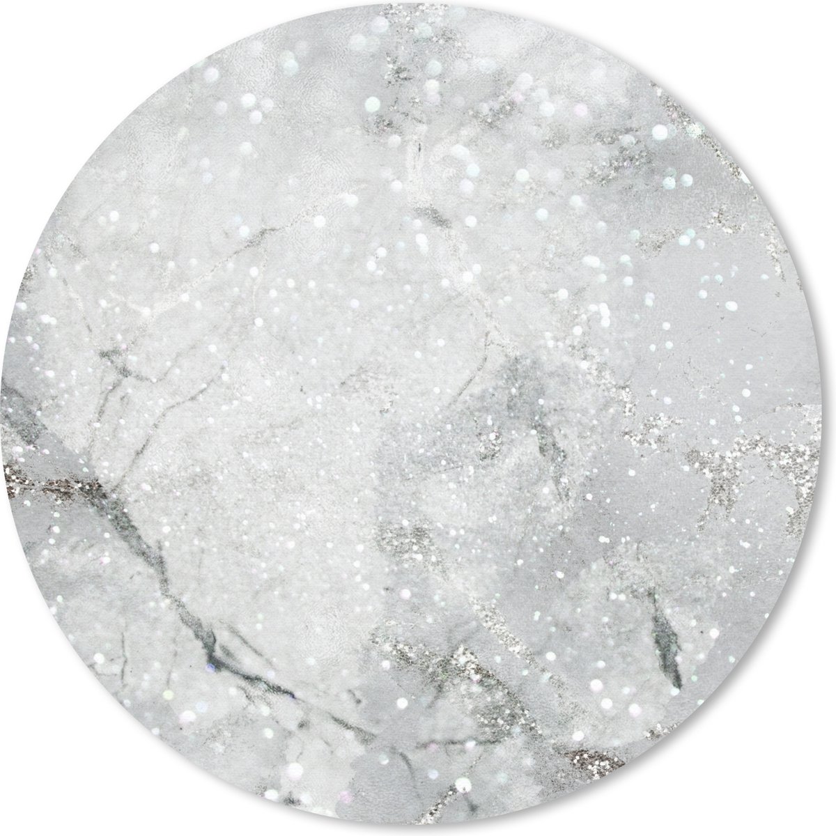 Muismat rond 20x20 cm - Mousepad Marmer - Glitter -Zilver - Ronde muismatten