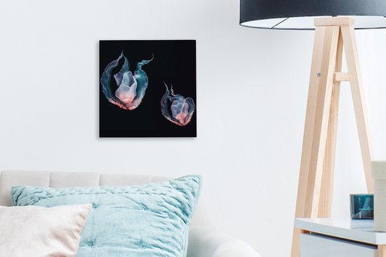 Tableau sur toile Méduse - Animaux aquatiques - Zwart - 20x20 cm - Décoration murale