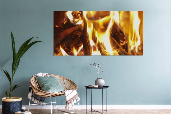 Tableau sur toile Une cheminée avec feu - 160x80 cm - Décoration murale