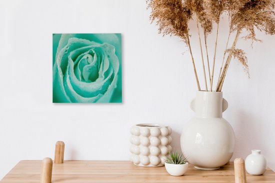 Tableau Toile Rose Vert Menthe - 20x20 cm - Décoration murale