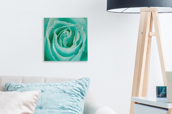 Tableau Toile Rose Vert Menthe - 20x20 cm - Décoration murale