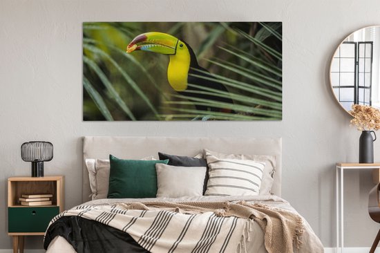 Tableau Toile Toucan - Feuilles - Branche - 160x80 cm - Décoration murale