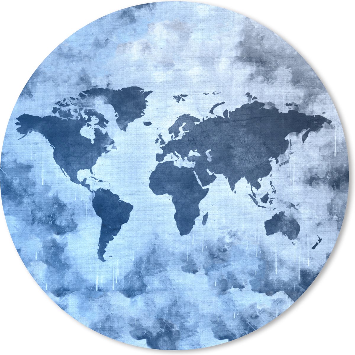 Muismat rond 20x20 cm - Mousepad Wereldkaart - Blauw - Verf - Ronde muismatten