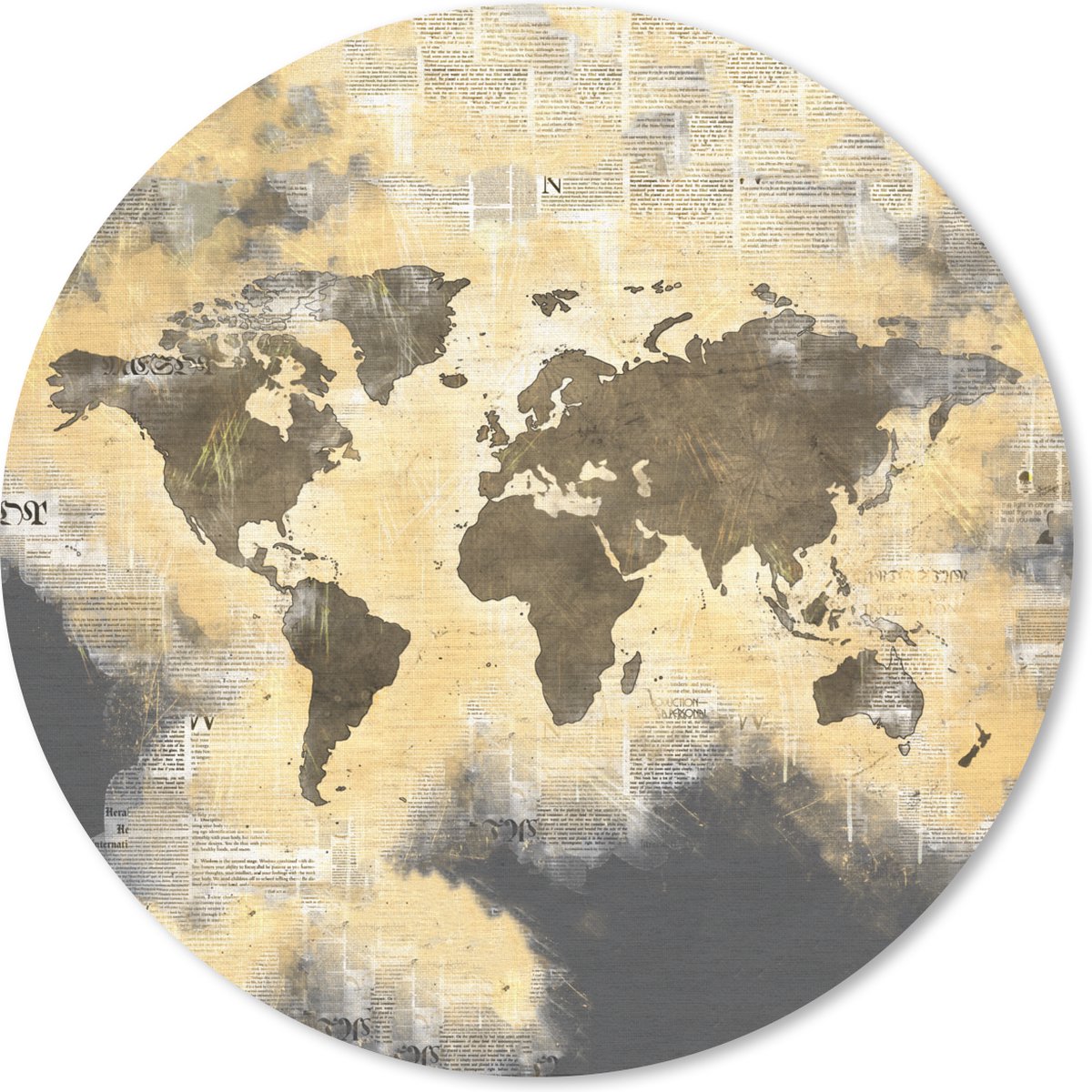Muismat rond 20x20 cm - Mousepad Wereldkaart - Abstract - Kranten - Ronde muismatten