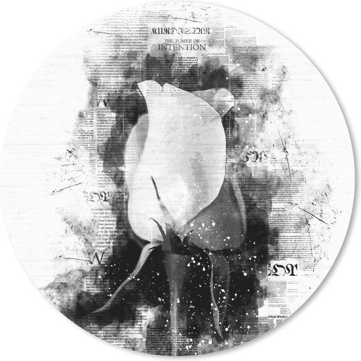 Muismat rond 20x20 cm - Mousepad Rozen - Bloemen - Krant - Zwart - Wit - Ronde muismatten