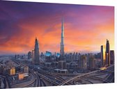 Het Dubai Business Center tijdens zonsondergang - Foto op Dibond - 90 x 60 cm