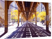 Een fietspad onder een spoorweg in Chicago stad - Foto op Dibond - 90 x 60 cm