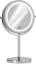 Navaris ronde spiegel met verlichting - Make-up spiegel met LED-verlichting - Dubbelzijdig - 5x vergroting - Met dimfunctie - Diameter 17cm - Zilver