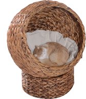 PawHut Lit pour chat en rotin nid de chat lit pour chat avec kussen lit pour animal de compagnie marron D30-104