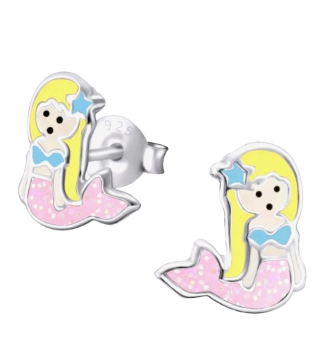 Oorbellen in hartvorm, cirkel en zeemeermin, 925 sterling zilver, hypoallergeen, klein, voor dames, meisjes en kinderen