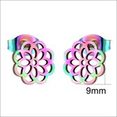 Aramat jewels ® - Regenboog oorbellen bloem zweerknopjes chirurgisch staal 9mm