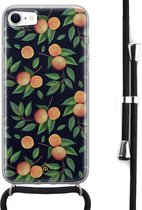 iPhone 8/7 hoesje met koord - Fruit / Sinaasappel | Apple iPhone 8 crossbody case | Zwart, Transparant | Marmer