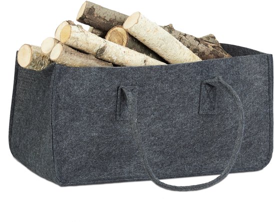 houtmand vilt - opvouwbaar - 25 x 25 x 50 cm - opbergmand - antraciet