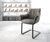 Gestoffeerde-stoel Keila-Flex met armleuning sledemodel vlak zwart grijs vintage
