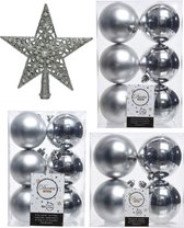 Kerstversiering kunststof kerstballen met piek zilver 6-8-10 cm pakket van 45x stuks - Kerstboomversiering