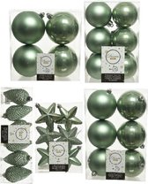 Kerstversiering kunststof kerstballen/hangers salie groen 6-8-10 cm pakket van 62x stuks - Kerstboomversiering