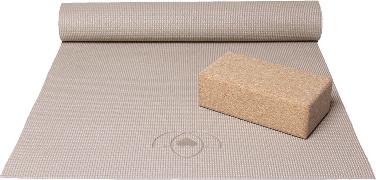 Basispakket yogamat en blok - taupe