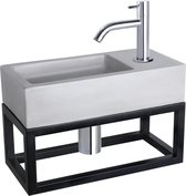 Bally Ravo Fonteinset Beton Licht Grijs Met Mat Zwart Handdoekrek Gebogen Koudwaterkraan Met Afvoerplug En Sifon Chroom