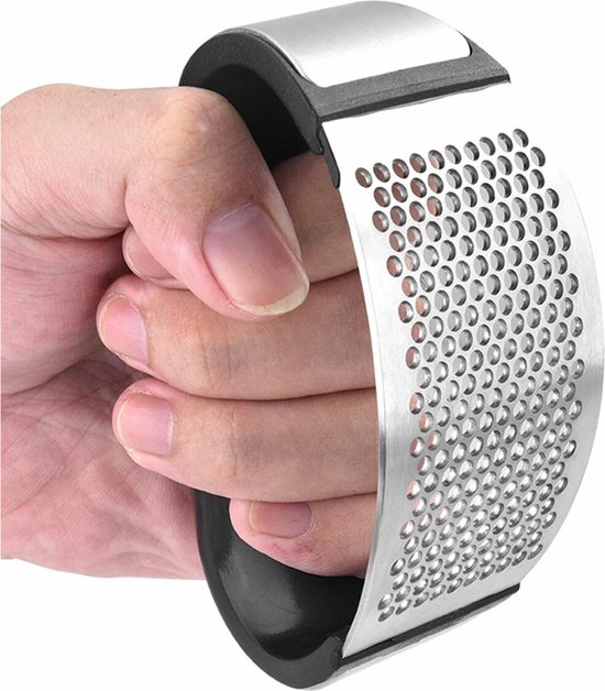 Knoflookpers - Knoflookpers RVS - Knoflookhakker - Keukengerei - Gembersnijder - Roestvrije knoflookpers - RVS - Zwart/zilver - Gemberpers - Vaatwasserbestendig - Handpers - Knoflooksnijder - Fijne Knoflook - Knoflookmaler - Gember - Knoflook