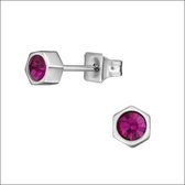 Aramat jewels ® - Zweerknopjes zeshoek roze kristal zilverkleurig chirurgisch staal 4mm