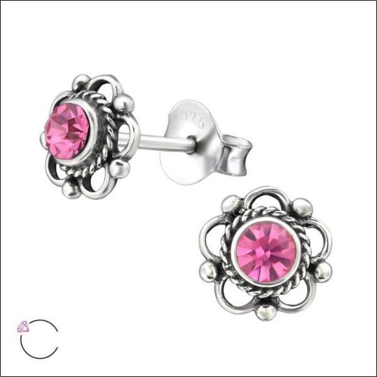 Aramat jewels ® - Oorbellen bloem 925 zilver roze swarovski elements kristal 7mm