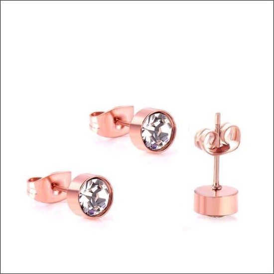Aramat jewels ® - Oorbellen 6mm rosékleurig zweerknopjes rond chirurgisch staal transparant