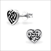 Aramat jewels ® - Zilveren oorbellen keltisch hart geoxideerd 925 zilver 8mm x 7mm