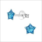 Aramat jewels ® - Zilveren kinder oorbellen ster glitter 925 zilver donker blauw 5mm