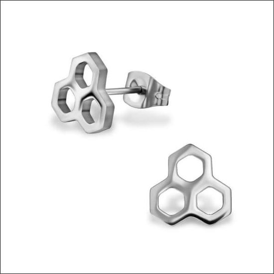 Aramat jewels ® - Oorbellen zweerknopjes honingraat zilverkleurig staal 8mm