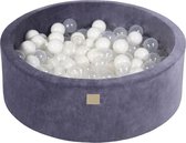 Ronde ballenbak VELVET 90x30 - Grijs-Blauw incl 200 ballen - Wit, Transparant | NoussyToys.nl